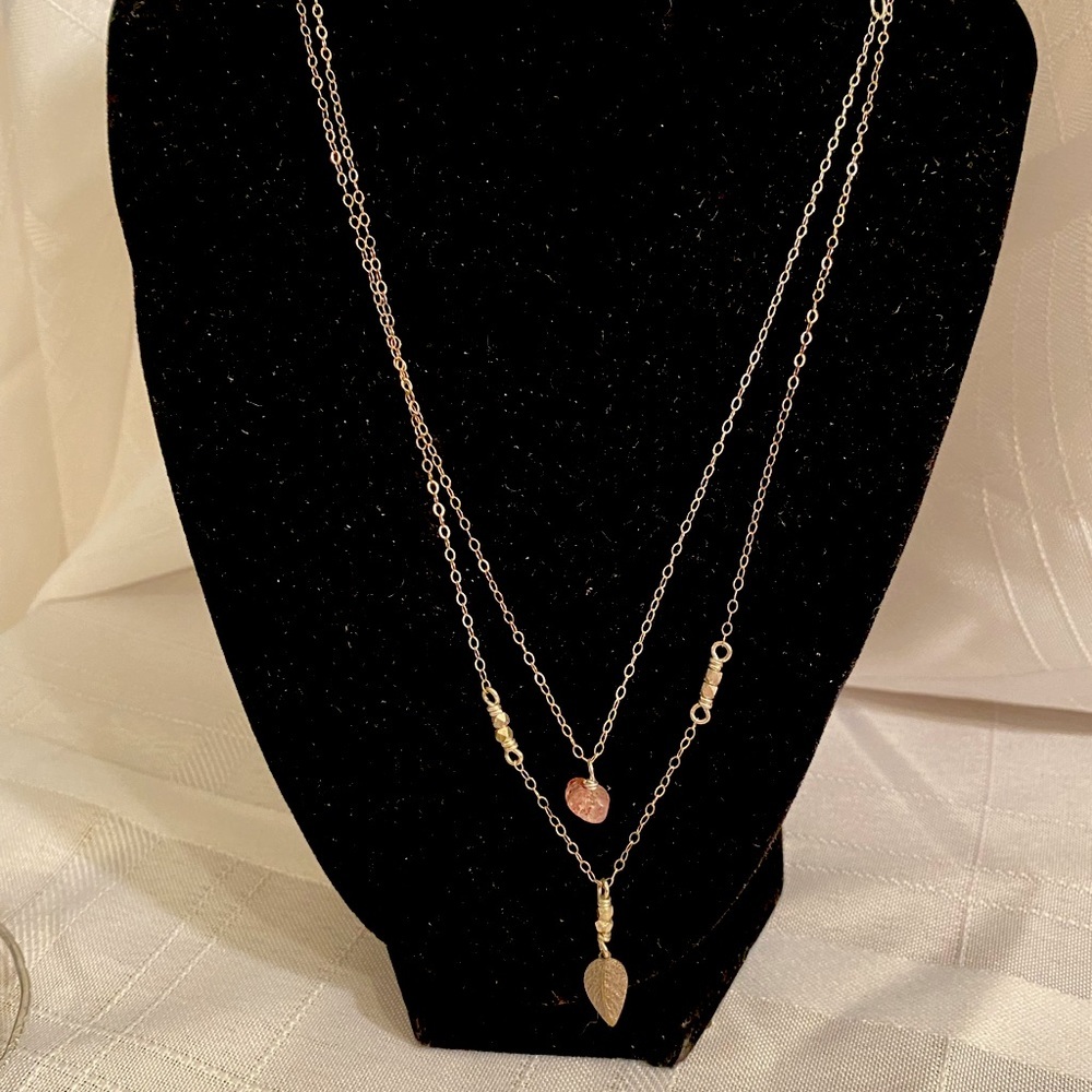 14k gold filled necklaces with leaf or quartz. Buy 1 or both. See description.